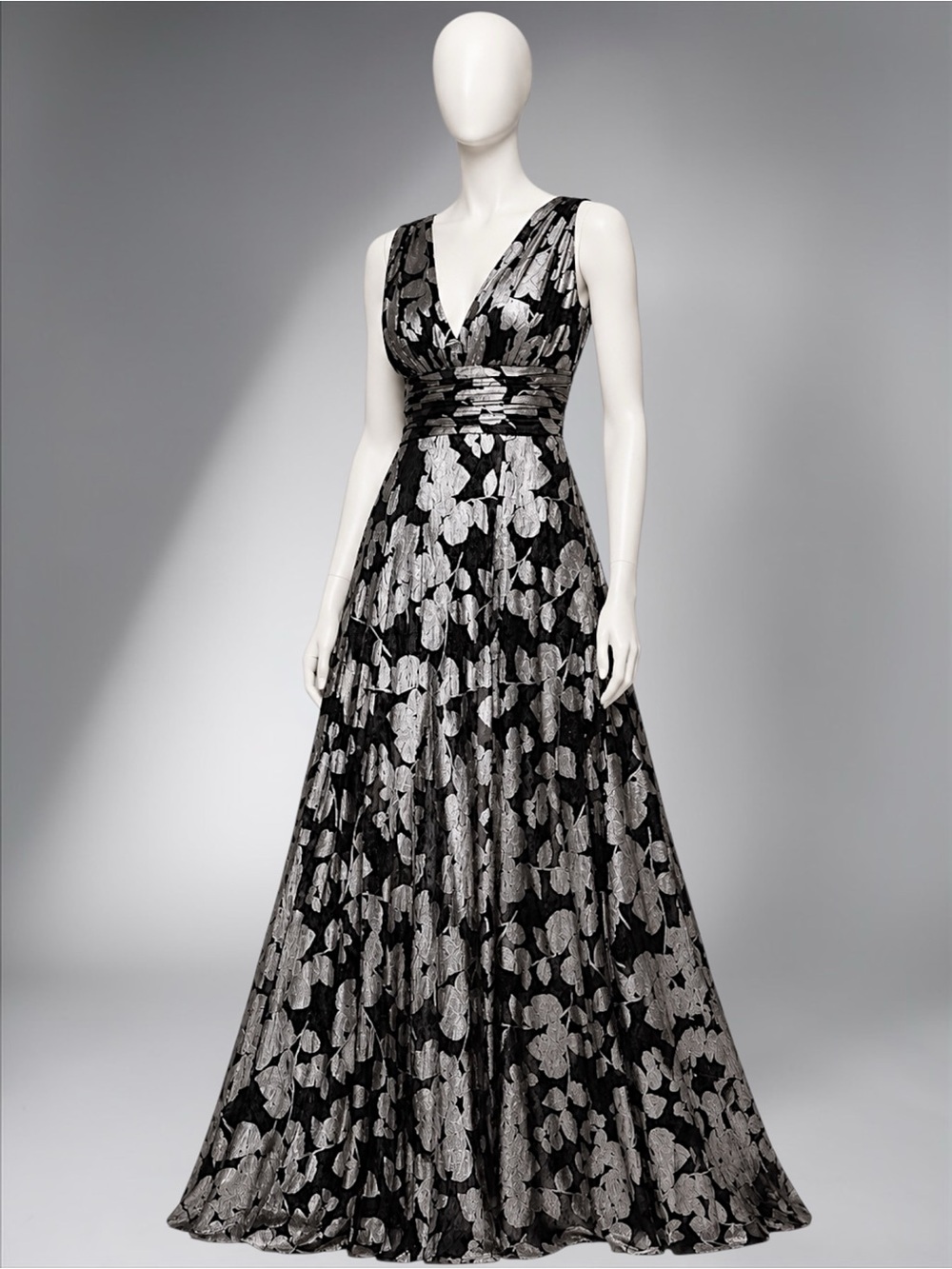 BA Nites Foil Crinkle V-Neck Evening Gown - Picture 6 of 16